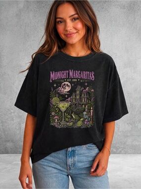 Comfort Colors Black Tee with Pink, Green and Purple Midnight Margaritas Graphic